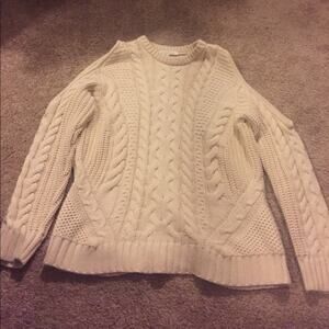 open shoulder cable knit sweater